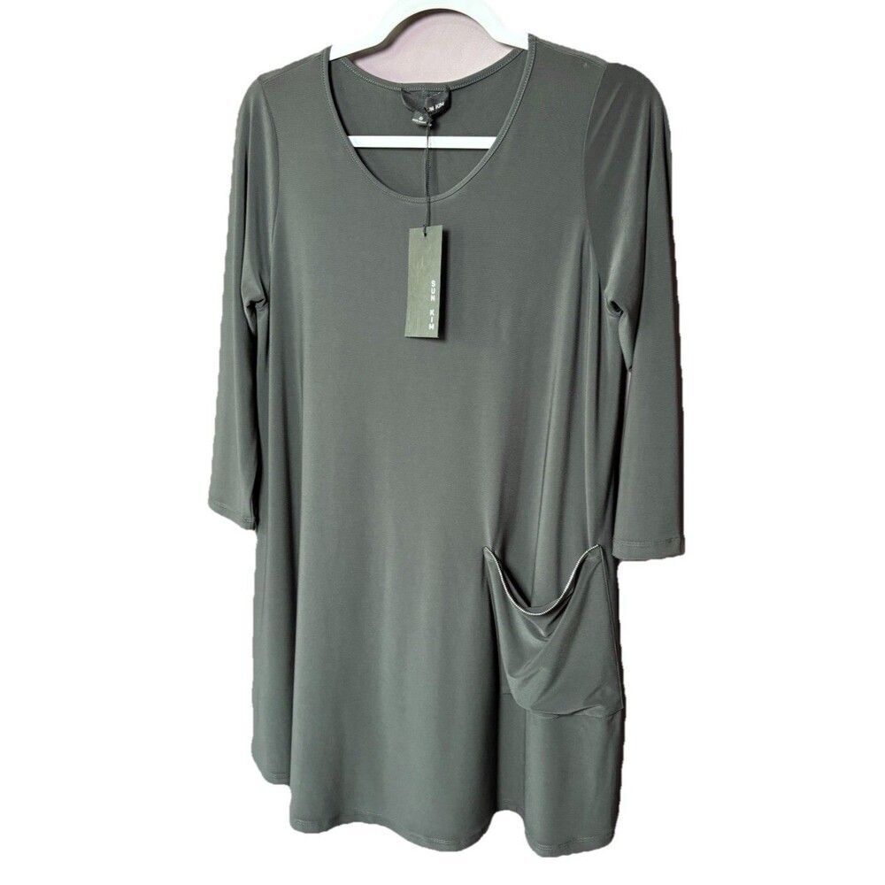 Sun Kim Pullover Tunic Top Women’s Size Small Gray Minimalist Lagenlook - Picture 4 of 9